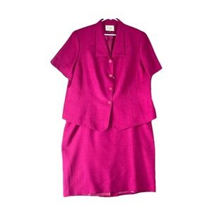Le Suit Skirt Suit Set Womens 20W Short Sleeve Blazer  Pencil Career Fuchsia